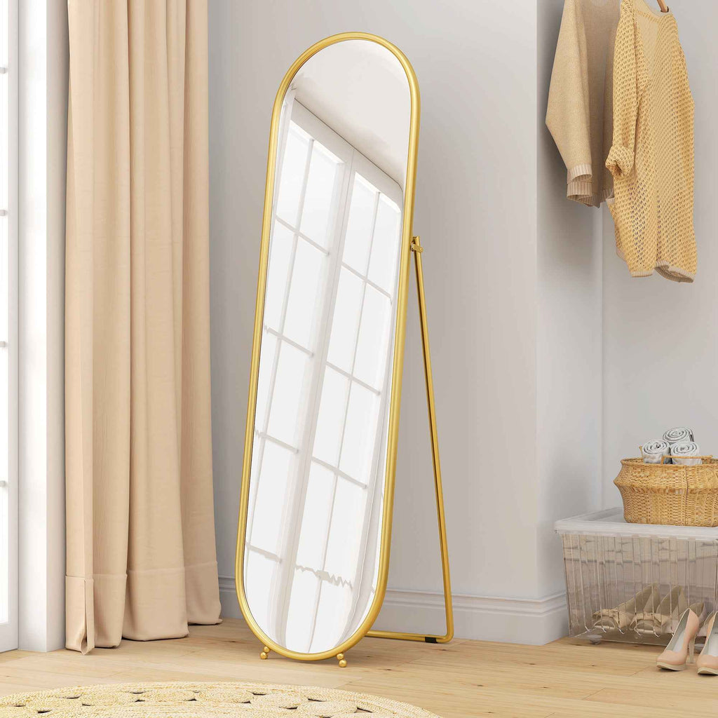 HOMCOM Full-Length Floor Mirror with Folding Stand, Glass and Metal, 50x4x180 cm, Gold