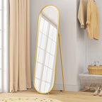 HOMCOM Full-Length Floor Mirror with Folding Stand, Glass and Metal, 50x4x180 cm, Gold