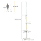 Ceiling Cat Tree with Adjustable Height and Cotton Scratching Posts, 48x32x225-255 cm, White