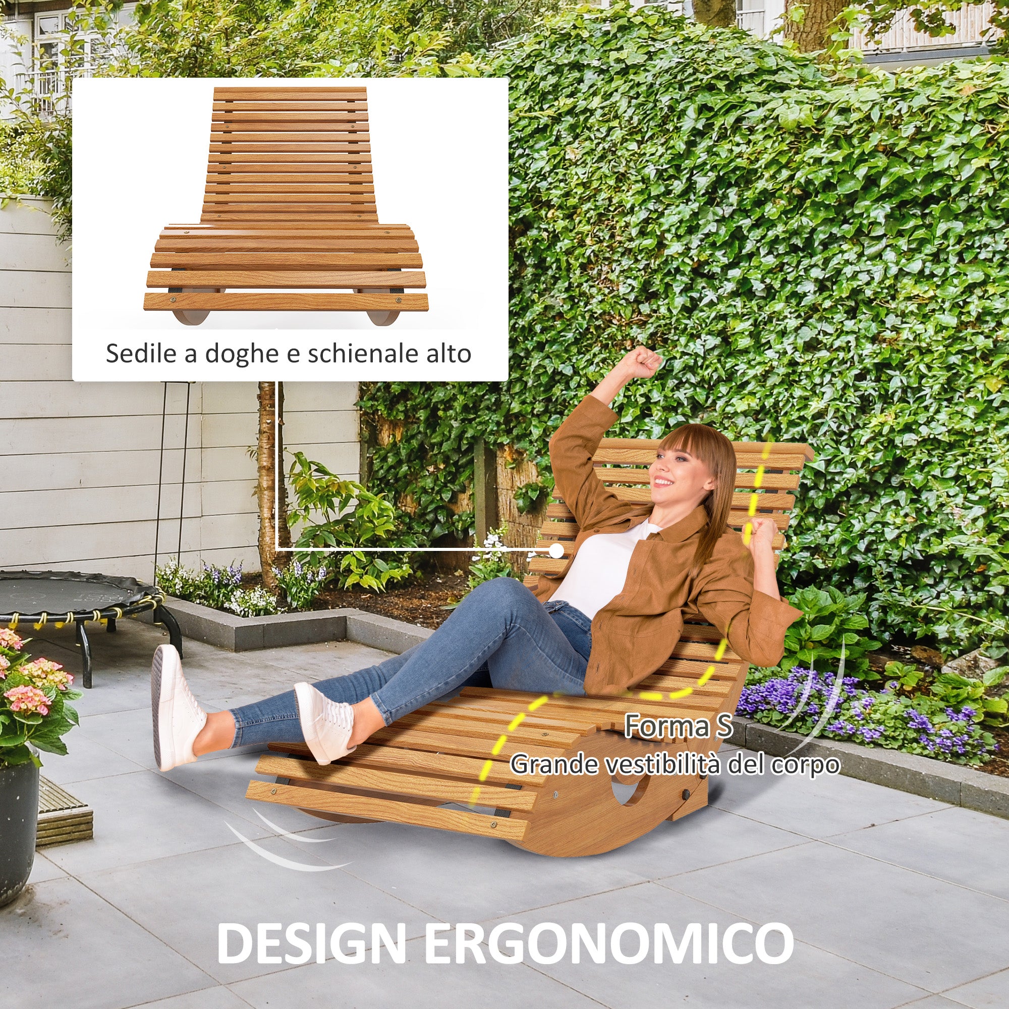 Outsunny S-Shaped Garden Rocking Chair with Ergonomic Seat, Made of Fir and Pine Wood, 130x60x60 cm