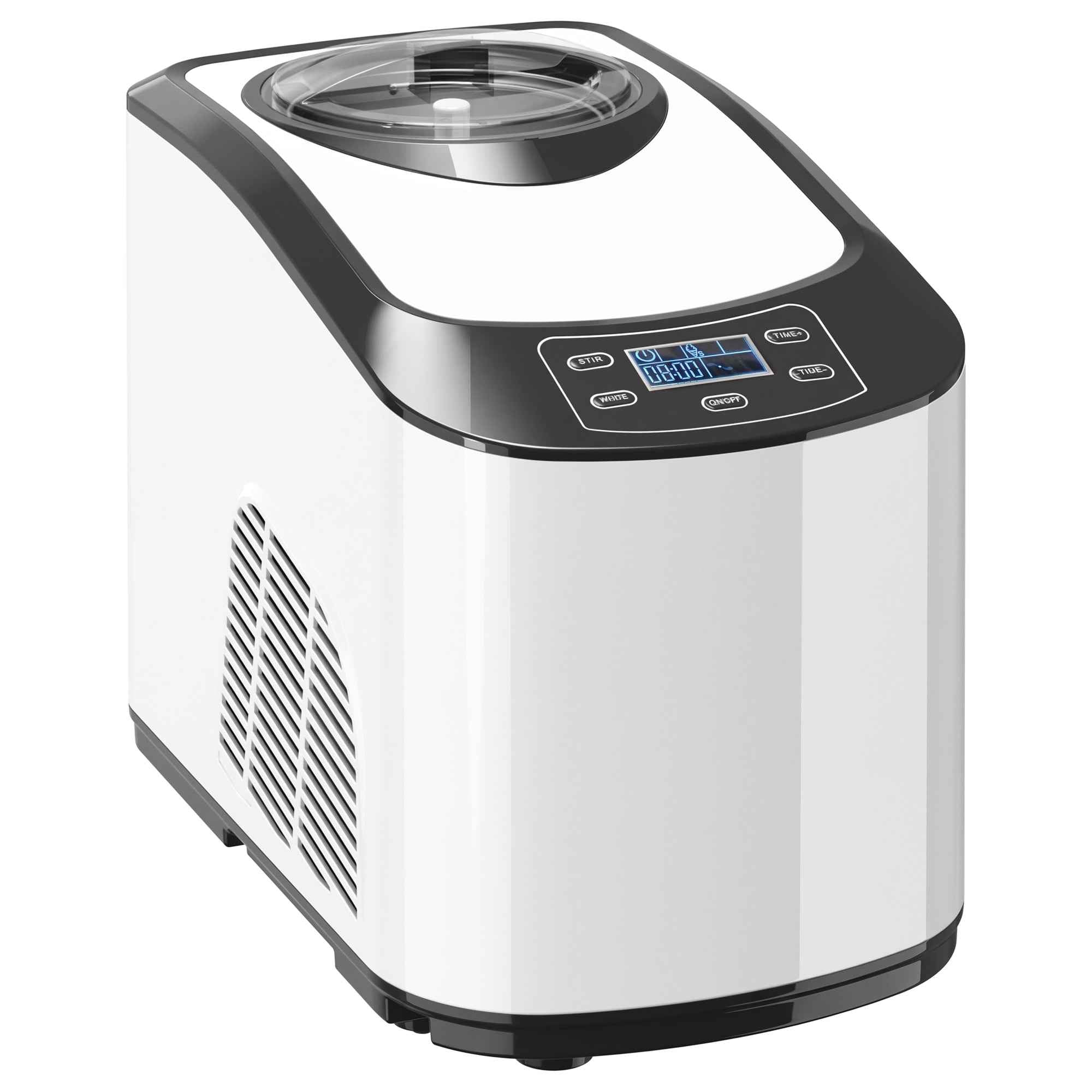 Ice Cream Maker with Built-in Compressor 1.5L, Soft and Hard Modes, Auto-Keep Cold Function, White