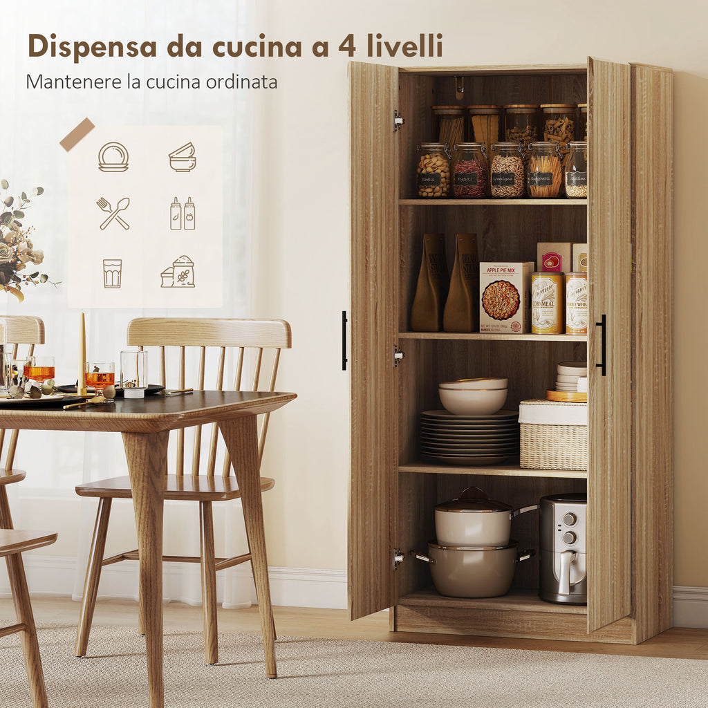 Modern Kitchen Sideboard with 2 Adjustable Shelves and Soft-Close Doors, 75x40x165 cm, Wood
