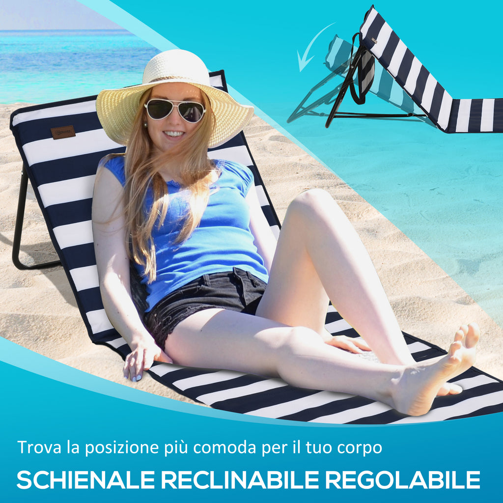 Set of 2 Folding and Adjustable Beach Chairs with Pocket, in Steel and Polyester, 142x51x40 cm, Multicolor