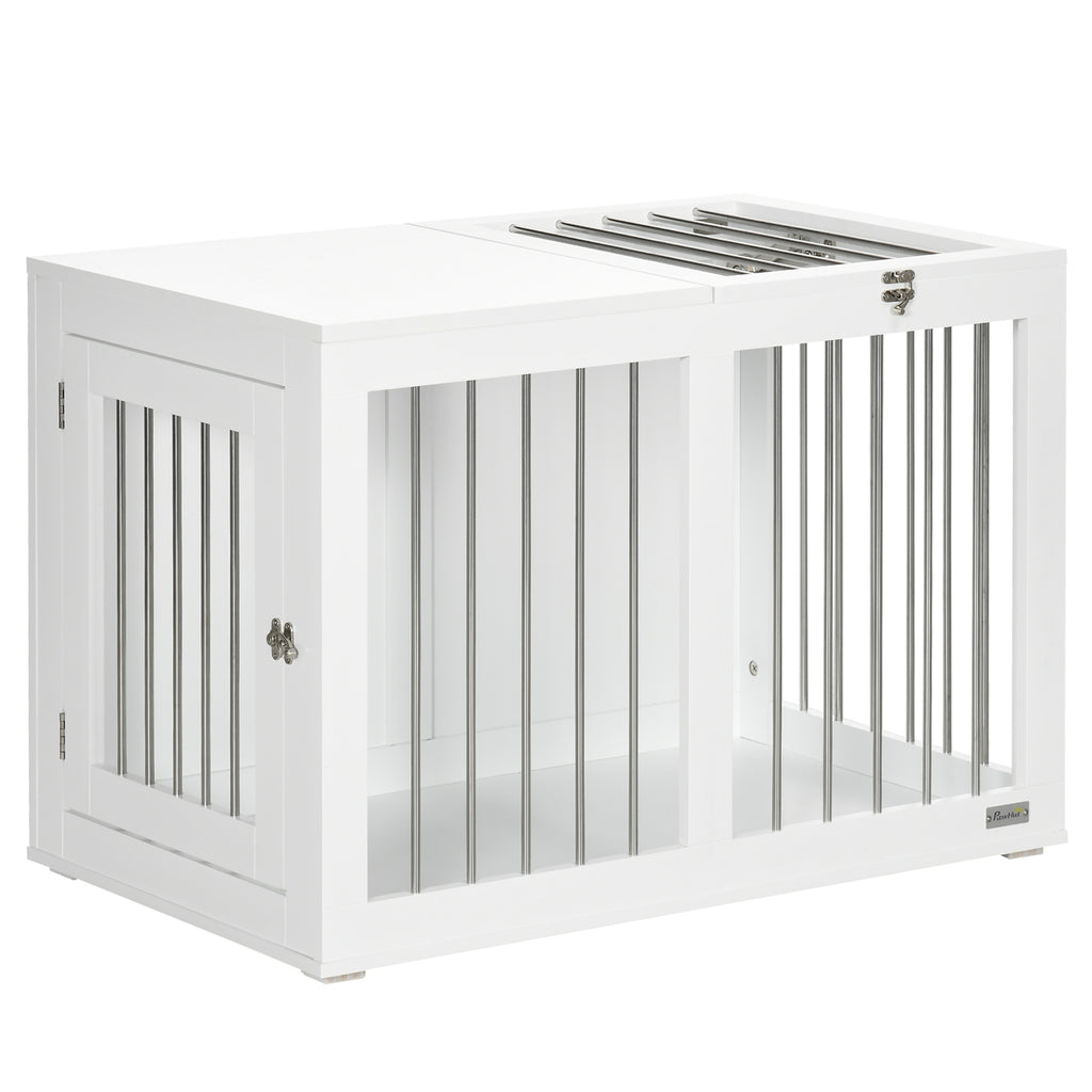 Medium Dog House with 2 Lockable Doors, Steel and MDF Cage, 80x50x56.5 cm, White
