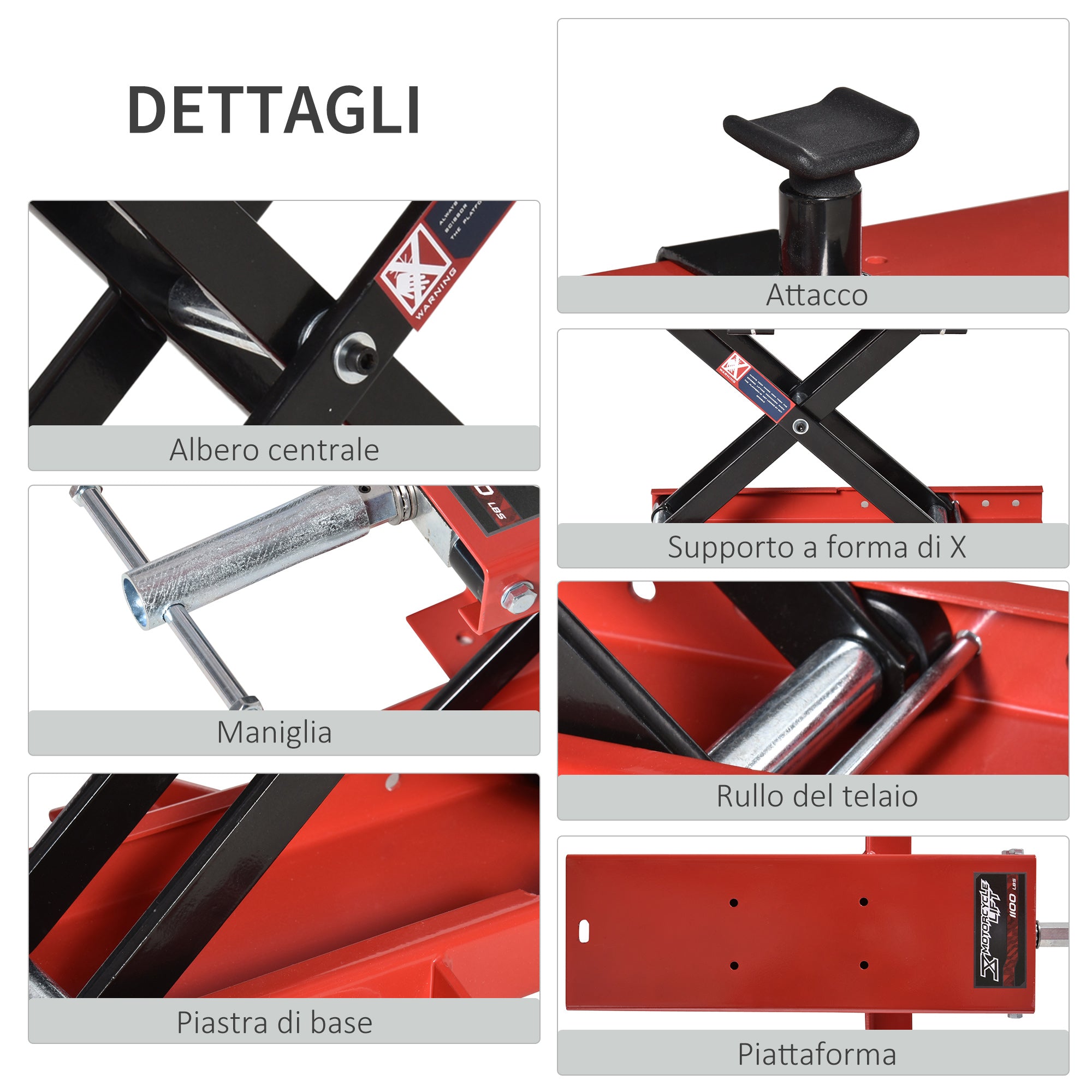 Scissor Motorcycle Lift, Adjustable Central Motorcycle Stand Up to 500kg in Red Metal