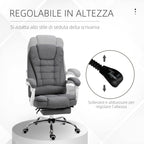 Reclining Office Chair with Retractable Footrest and High Back in Fabric, Grey