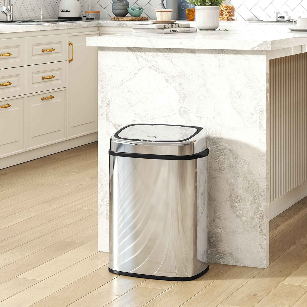HOMCOM 50L Stainless Steel Infrared Sensor Trash Can with 2 Opening Modes, Silver