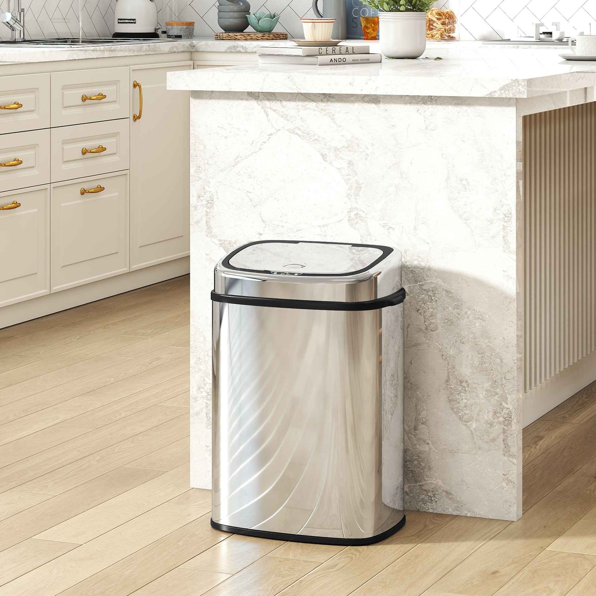 HOMCOM 50L Stainless Steel Infrared Sensor Trash Can with 2 Opening Modes, Silver