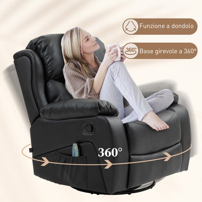 Reclining Relax Armchair with 8 Massage Points, in Faux Leather and Steel, 97x92x104 cm, Black - Borgè