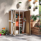 Garden Shed in Fir Wood with 2 Shelves and 2 Doors, 116.5x57x159/167 cm, Brown and White