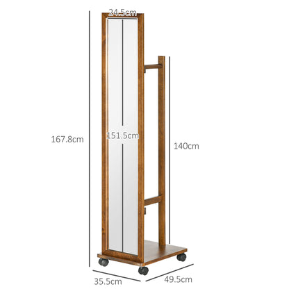 Bedroom and Hallway Mirror with Lower Shelf and Rail, in Wood and Glass, 35.5x49.5x167.8 cm