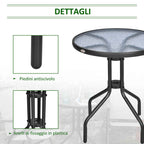 Outsunny Round Table with Tempered Glass Top Black Garden Coffee Table, ?60 x 70cm