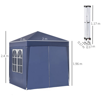 Outsunny folding gazebo pop up 2x2 m with 4 walls removable in polyester and steel, blue - Borgè