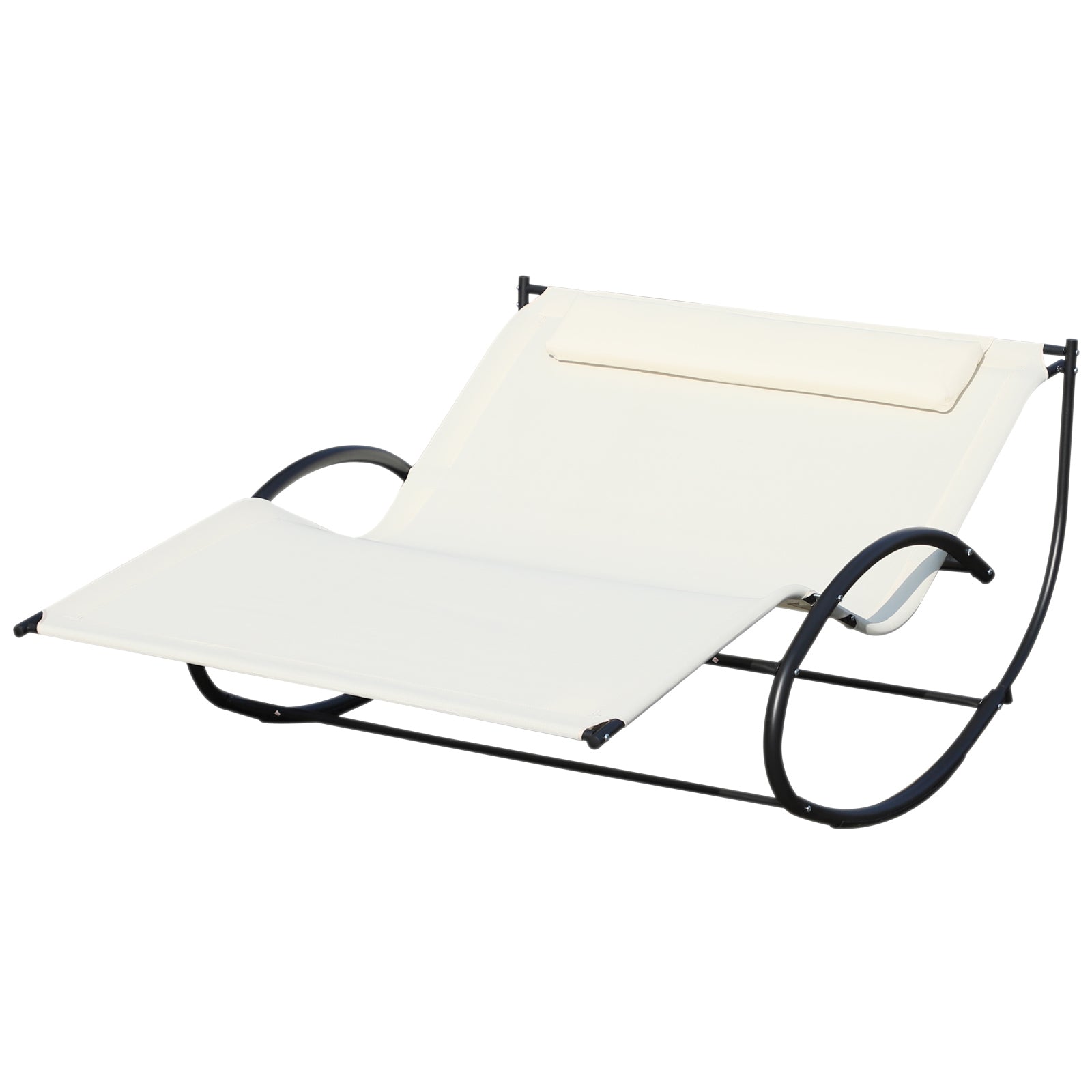 Outsunny 2-Seater Sun Lounger, Metal and Textilene Rocking Garden Lounger, 140x200x36-88cm, Cream White