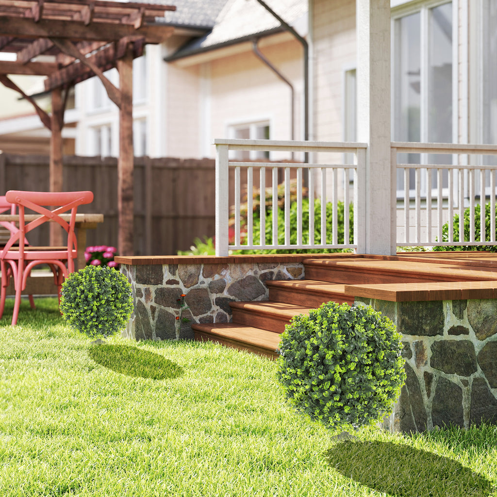 Set of 2 Artificial Boxwood Plants, 40 cm, with Integrated Stake, for Indoor and Outdoor Use, Green