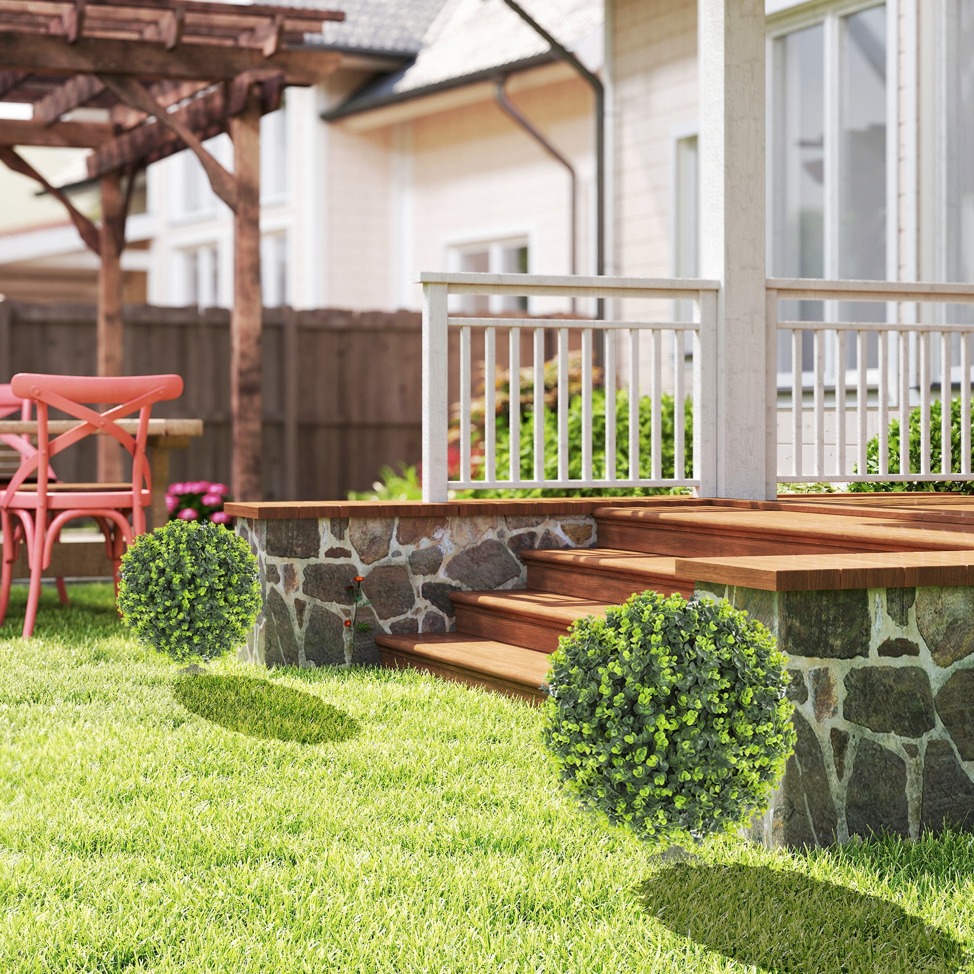 Set of 2 Artificial Boxwood Plants, 40 cm, with Integrated Stake, for Indoor and Outdoor Use, Green