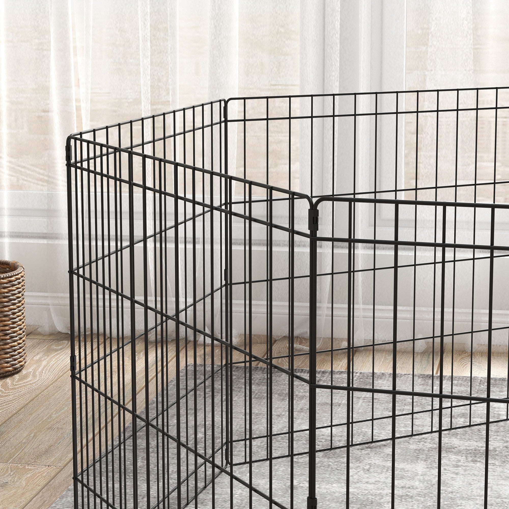 Indoor and Outdoor Dog Playpen with 8 Mesh Panels and Door, 61 x 61cm, Black