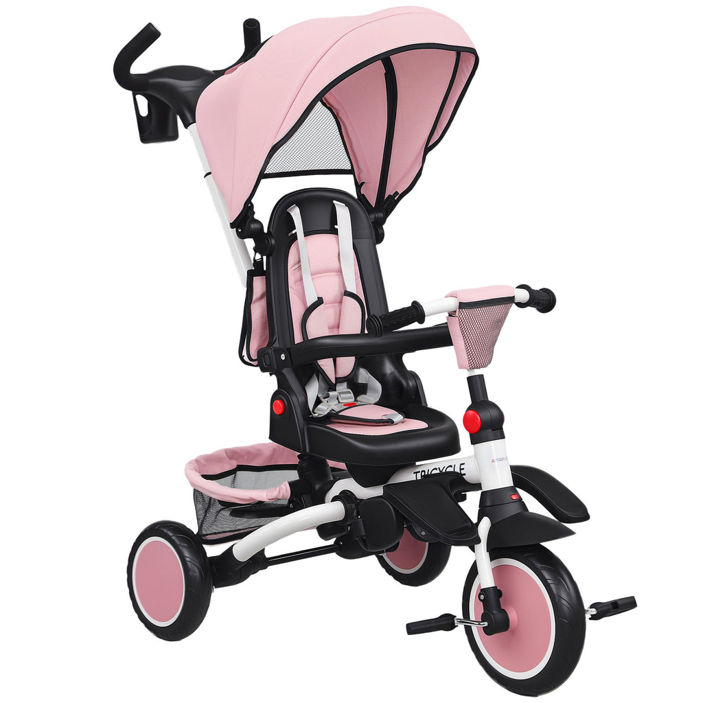 AIYAPLAY 6-in-1 Children's Tricycle with Push Handle and Swivel Seat, 111.5x52x98 cm, Pink