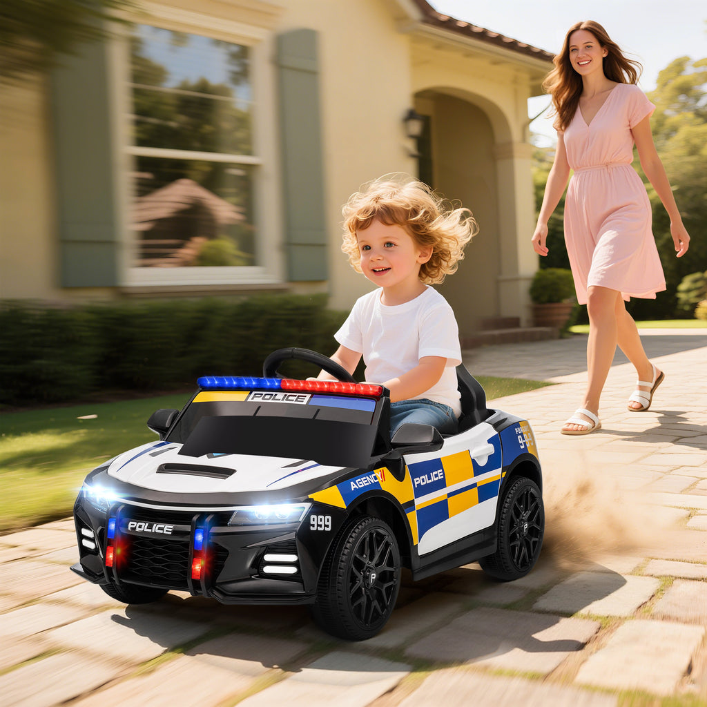 Electric Police Car for Kids with Remote Control, Horn and Built-in Music, 96x60x45 cm