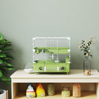 2-Tier 3-Door Hamster Cage with Wheel and Tubes, Steel, PS and PP, 44.5x28x44 cm, Green and White