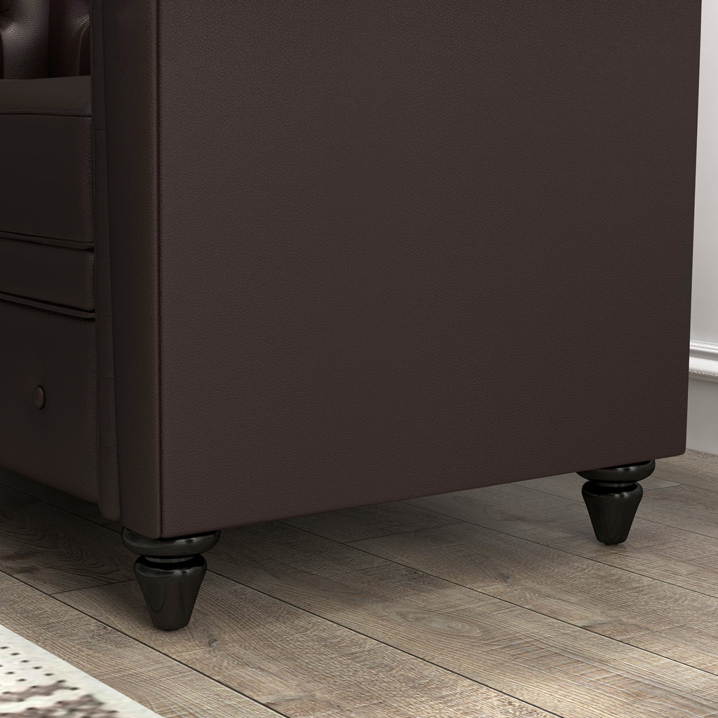 2-Seater Chesterfield Style Sofa with Removable Cushion, in Faux Leather, Wood and Metal, 160x84x80 cm, Brown