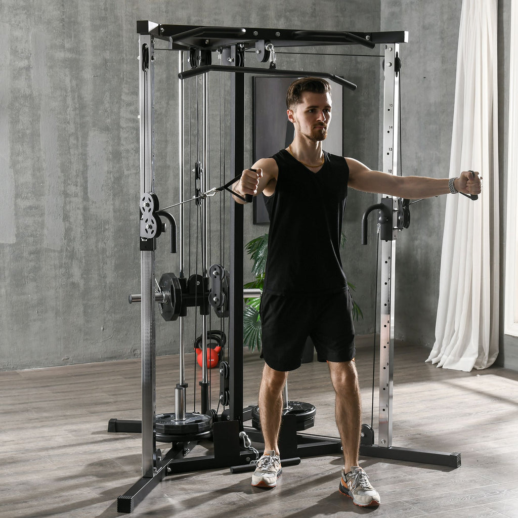 Fitness station for total training with pull-up bar and barbell, in steel, 170x139x200 cm, Black