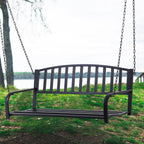 2-Seater Hanging Garden Swing, Romantic Black Metal Outdoor Bench, 127 x 60 x 47cm