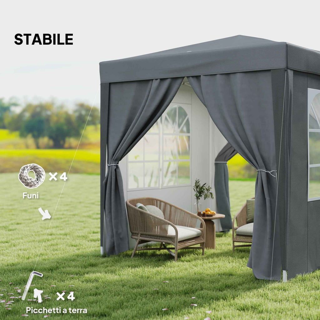Outsunny 2x2m Folding Gazebo with 4 Removable Metal and Polyester Walls, Grey