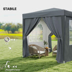 Outsunny 2x2m Folding Gazebo with 4 Removable Metal and Polyester Walls, Grey