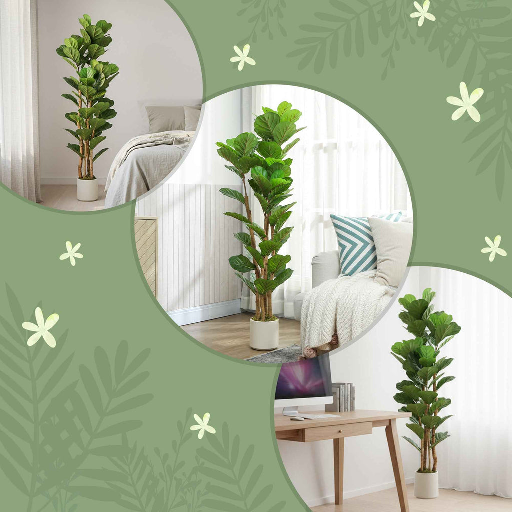 HOMCOM Artificial Green Fig Plant in PEVA and Wood with PP and Cement Container Pot, 50x50x150 cm