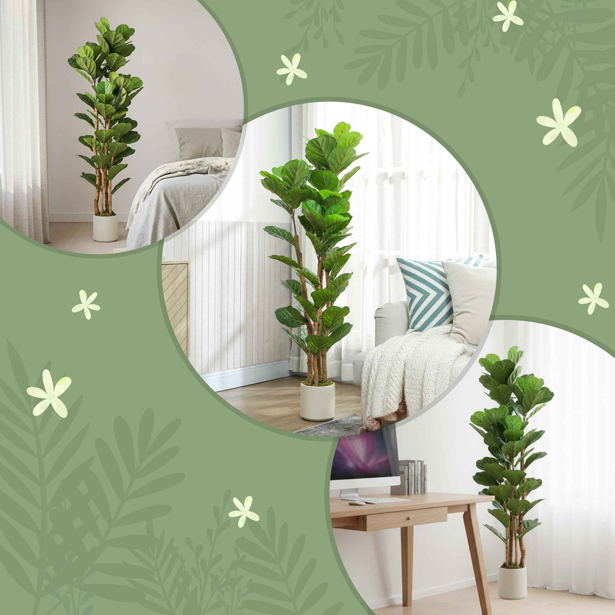 HOMCOM Artificial Green Fig Plant in PEVA and Wood with PP and Cement Container Pot, 50x50x150 cm