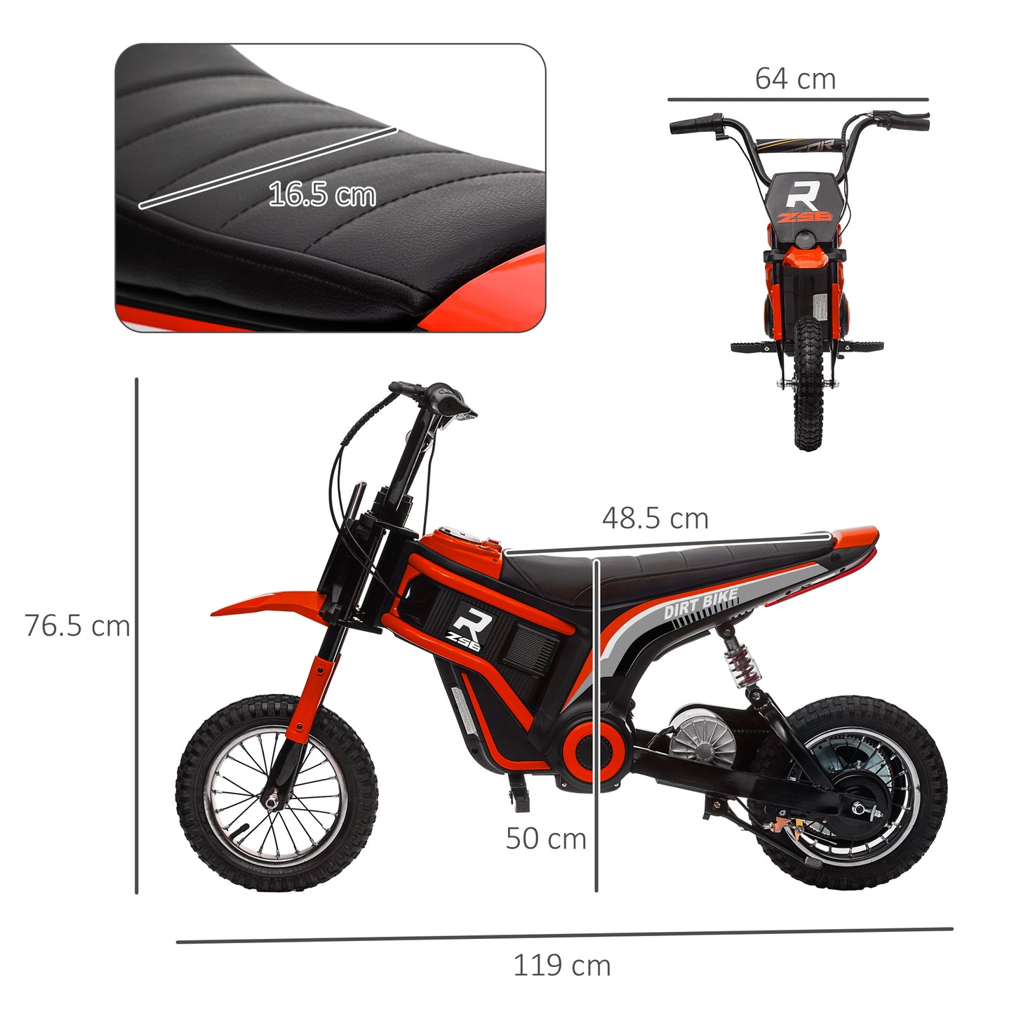 Electric Motorcycle for Children with Manual Throttle, 2 Speeds 8-16km/h, Age 8-12 Years, Red