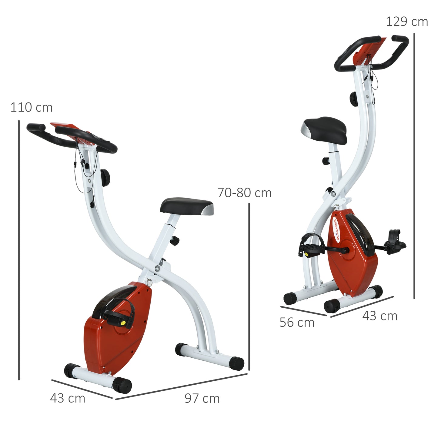 Folding Magnetic Exercise Bike with 8 Resistance Levels and Adjustable Seat, Steel, 97x43x110 cm, Red