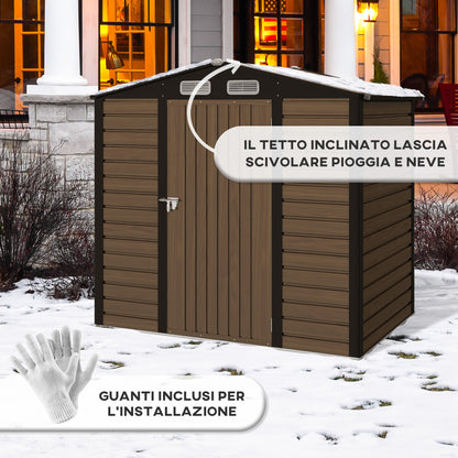 Outdoor Steel Garden House Shed with Air Vents and Lock, 1.9x1.3m, Oak Color - Borgè