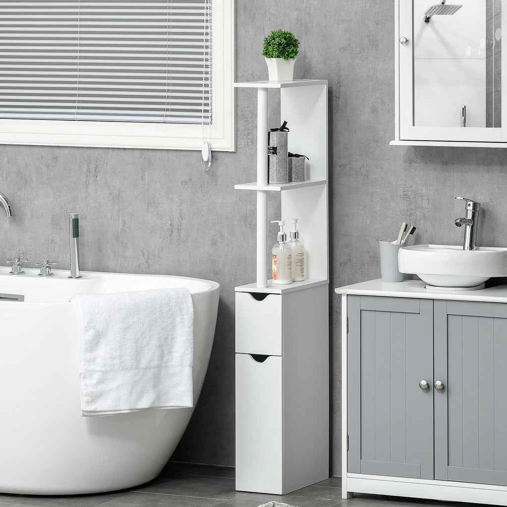 kleankin Bathroom Column with 2 Shelves and 2 Cabinets, Space-Saving Tall Cabinet 15.2x29.8x118 cm, White