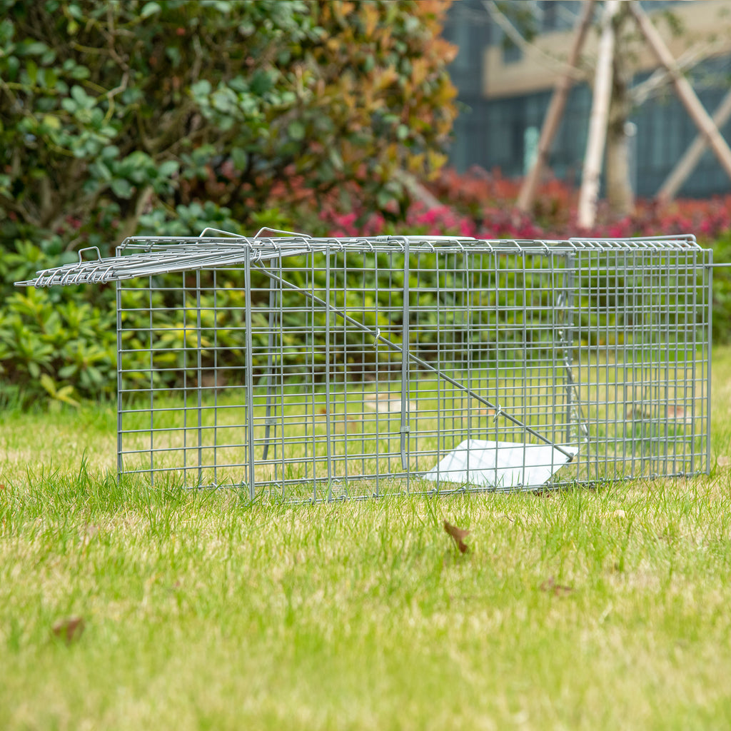 Foldable Steel Trap Cage for Live Animals, 81x26x34.5cm, Silver