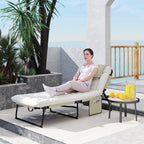Outsunny Folding and Reclining Garden Lounger with Side Pocket, 68x189x30 cm, Beige