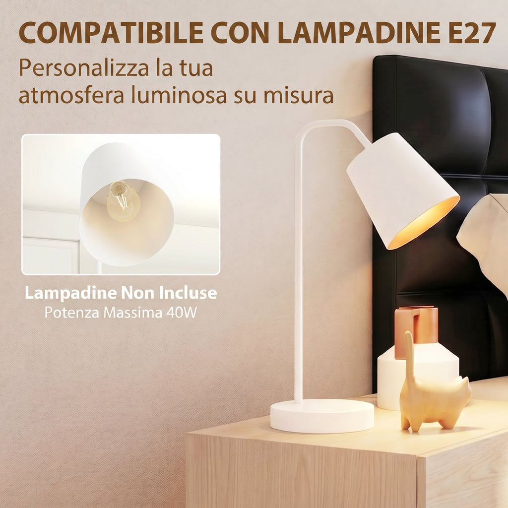 HOMCOM Set of 2 Modern Steel Table Lamps with USB Ports, E27 Socket, White