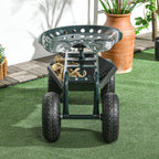 Outsunny Garden Cart with Adjustable Seat and Bottom Tray, Steel and PP, 83x36.5x45-60 cm, Dark Green