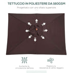 Tilting Rectangular Umbrella 2x1.5 m with 6 Ribs and Rope Opening, in Bamboo and Coffee Polyester