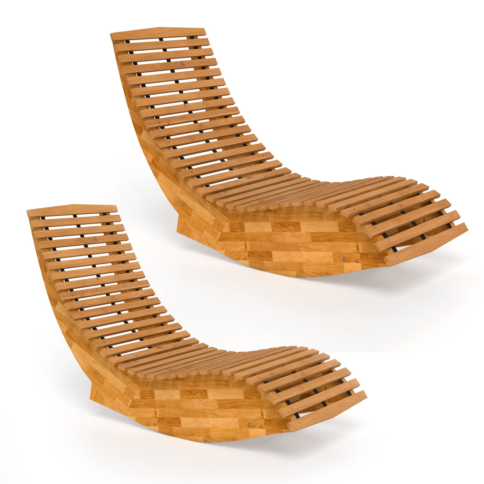 Outsunny Set of 2 Folding and Ergonomic Acacia Wood Rocking Loungers