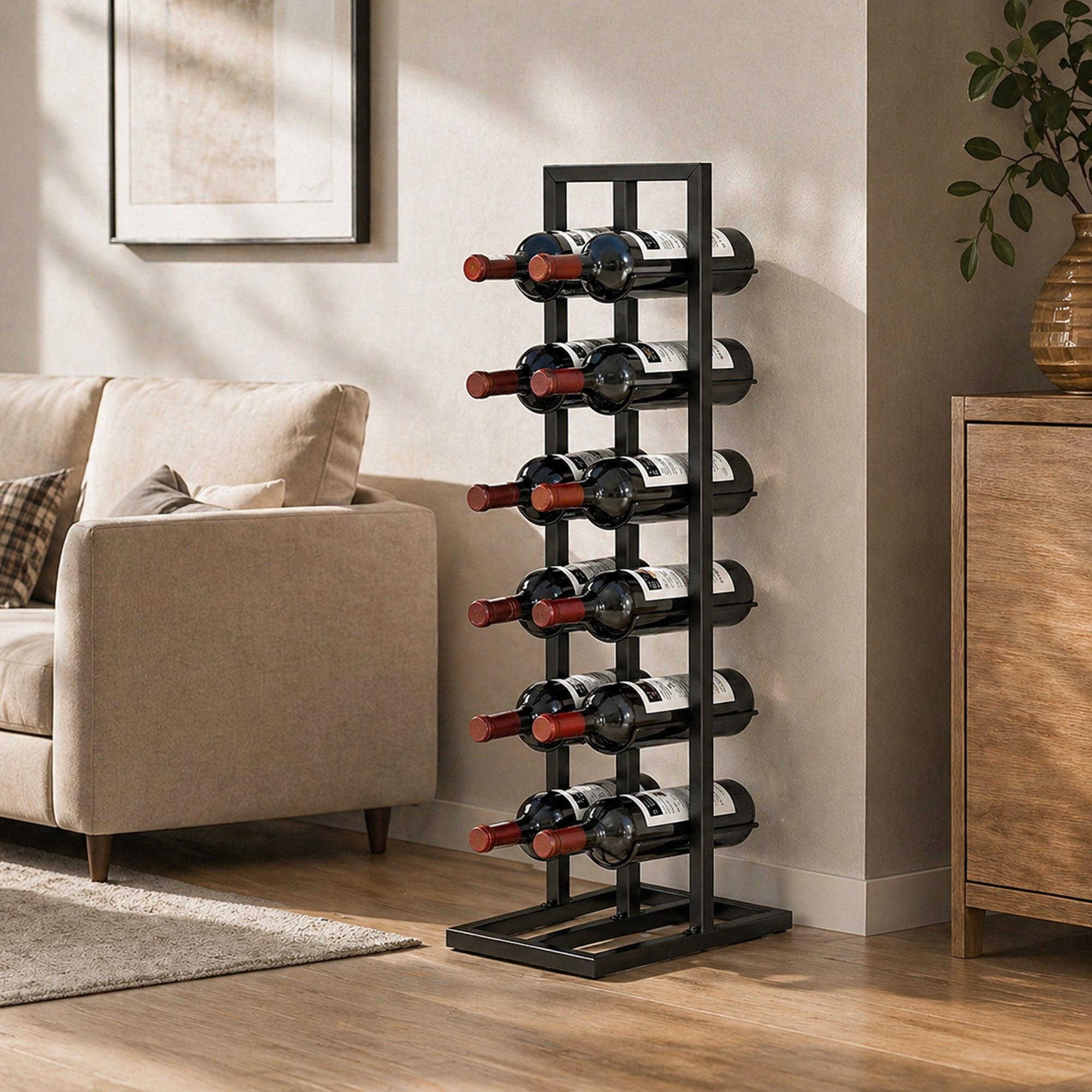HOMCOM 12-Bottle Metal Floor-Standing Wine Rack, Black