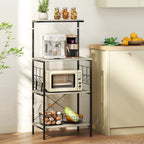 4-Tier Kitchen Shelf with Mesh Panels and 8 Hooks, Industrial Style, 60x42x134.5 cm, Oak