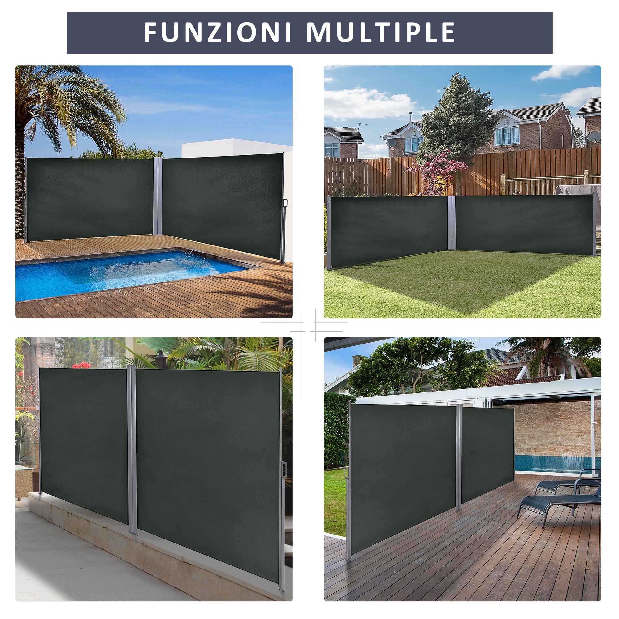 Outsunny Adjustable UV-Resistant Garden Divider with Handle, Metal and 180g/m² Polyester, 600x180cm, Grey