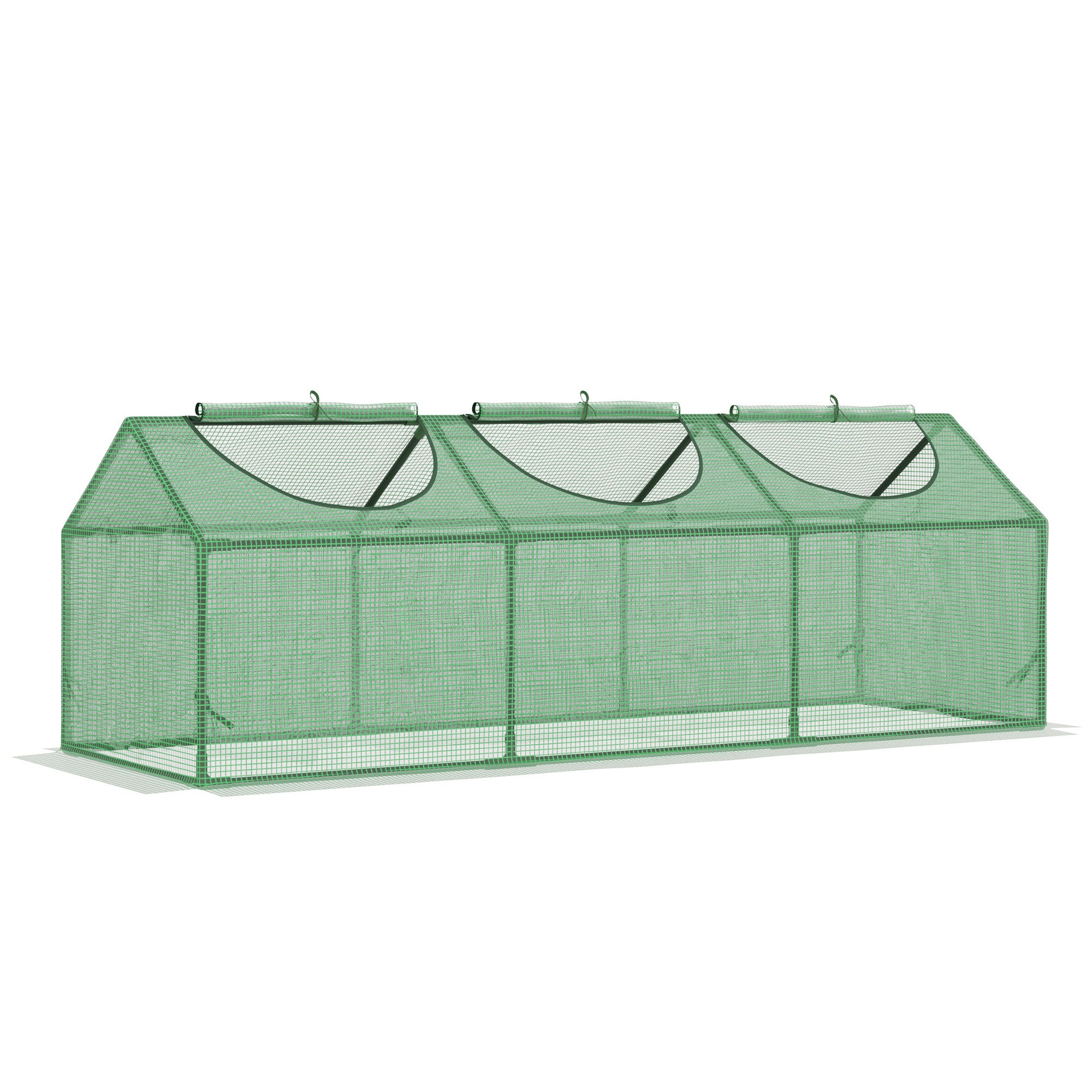 Outsunny Mini Garden Greenhouse with 3 Roll-Up Windows and Anti-UV PE Cover, 180x60x60cm, Green