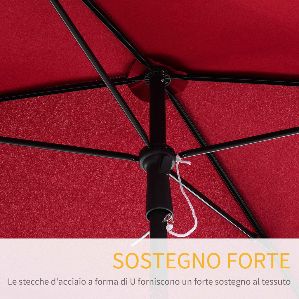Outsunny 2x2.4m Rectangular Garden Umbrella with Adjustable Tilt, Red and Black