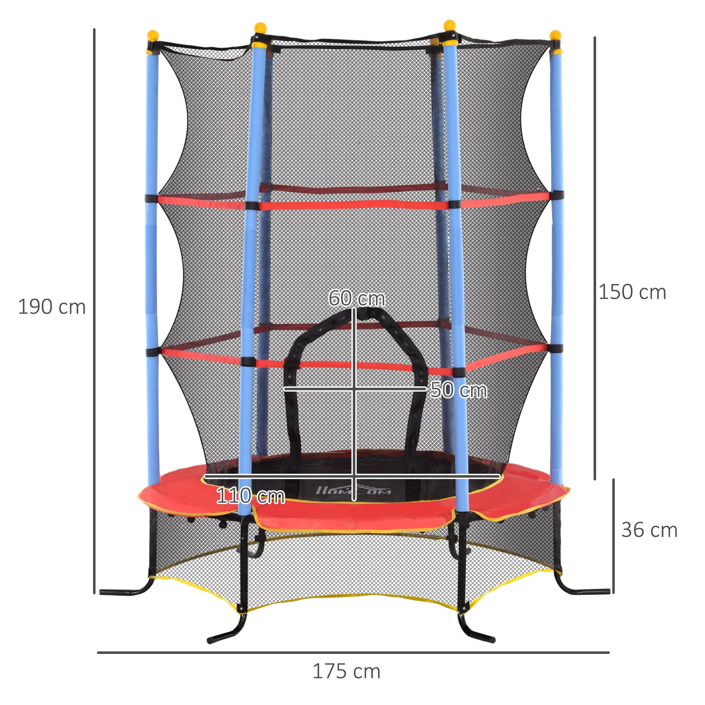 HOMCOM Children's Trampoline with Trampoline, Safety Net and Padded Poles, Ages 3-10 Years, Blue