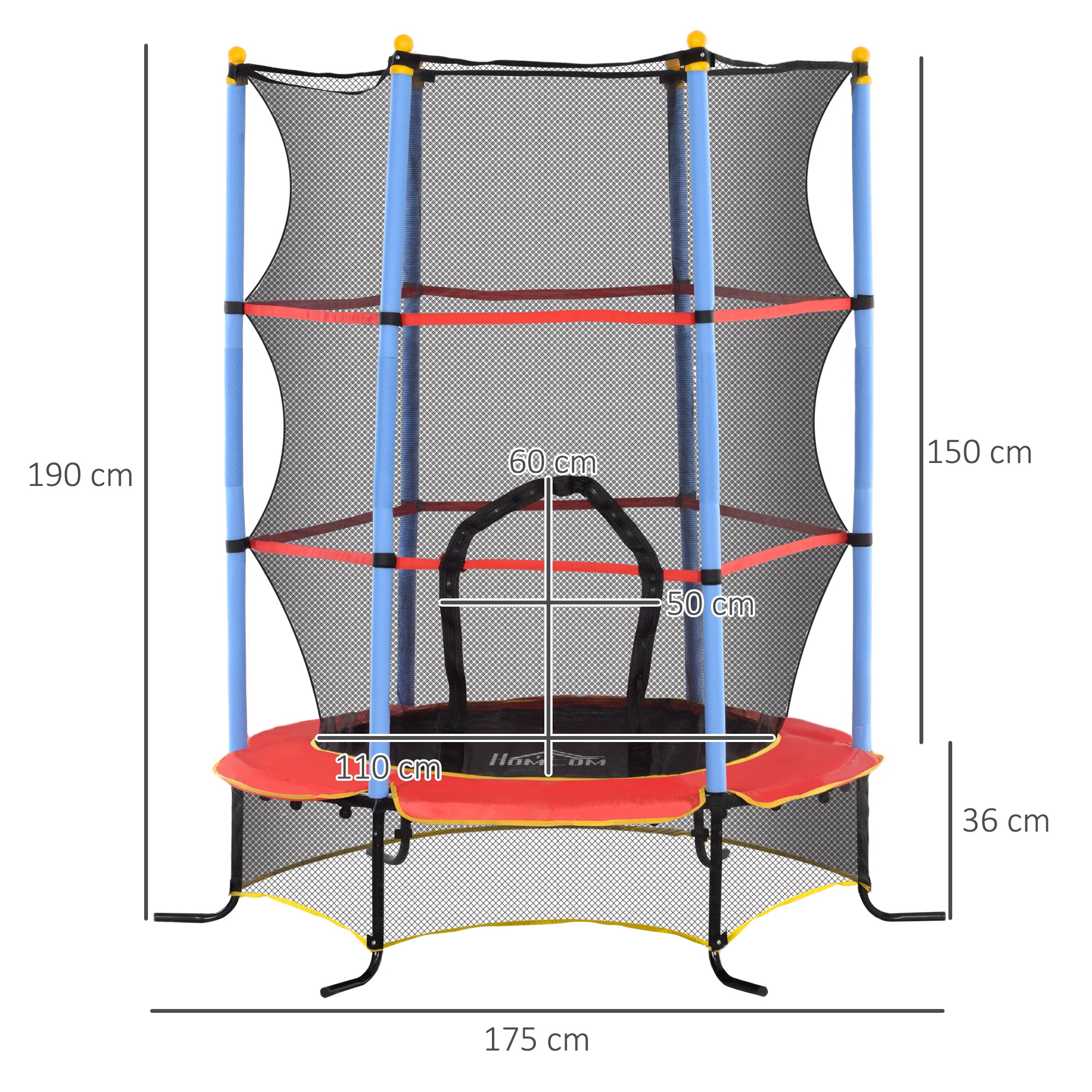 Children's Trampoline with Trampoline Mat, Safety Net and Padded Poles, Ages 3-10 Years, Blue