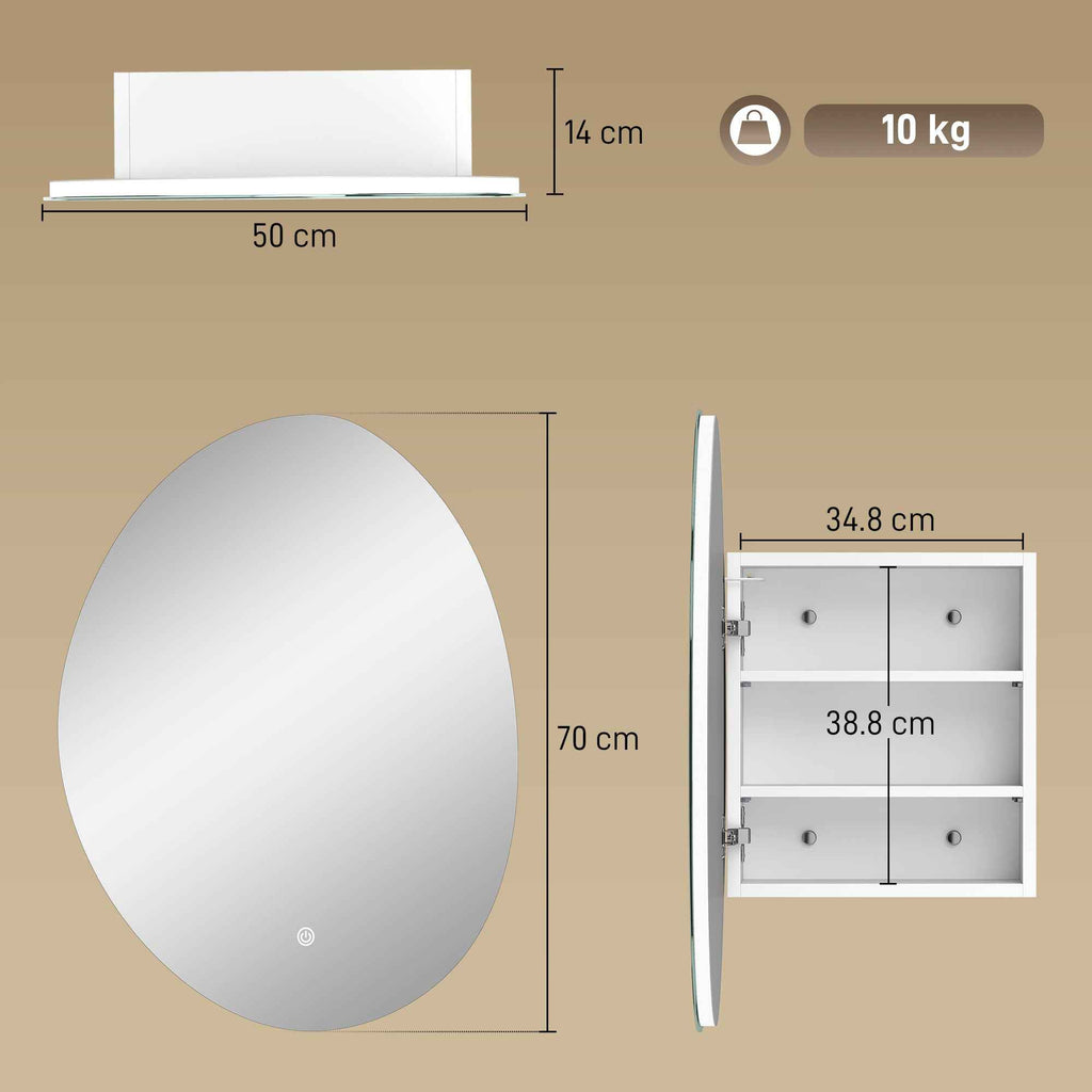 LED Bathroom Cabinet, Anti-Fog, 3-Color Dimmable Lighting, White, Wall Mounted