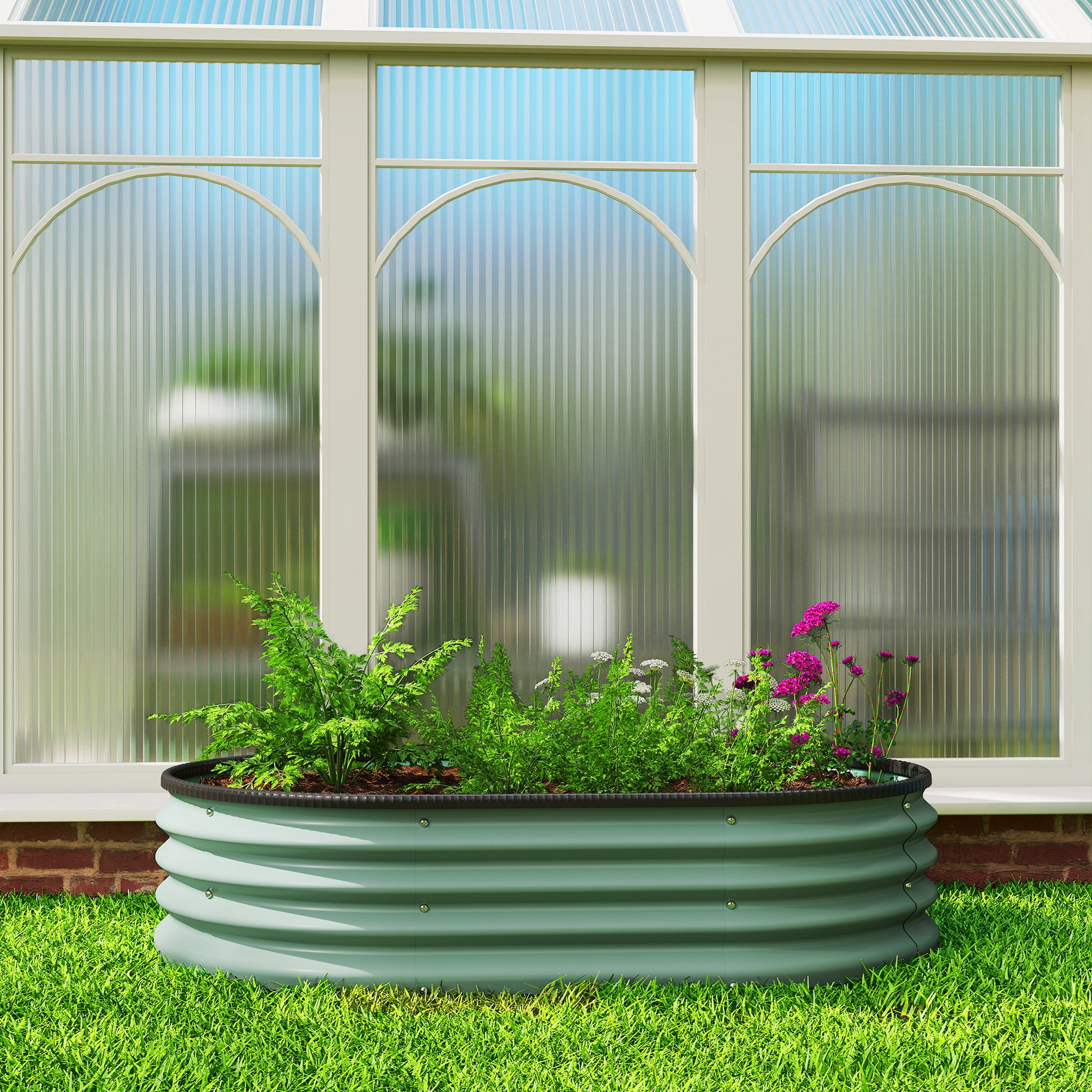Outsunny Set of 2 Raised Garden Beds in Galvanized Metal with Rubber Edge and Modular Design, 135x90x30 cm Green